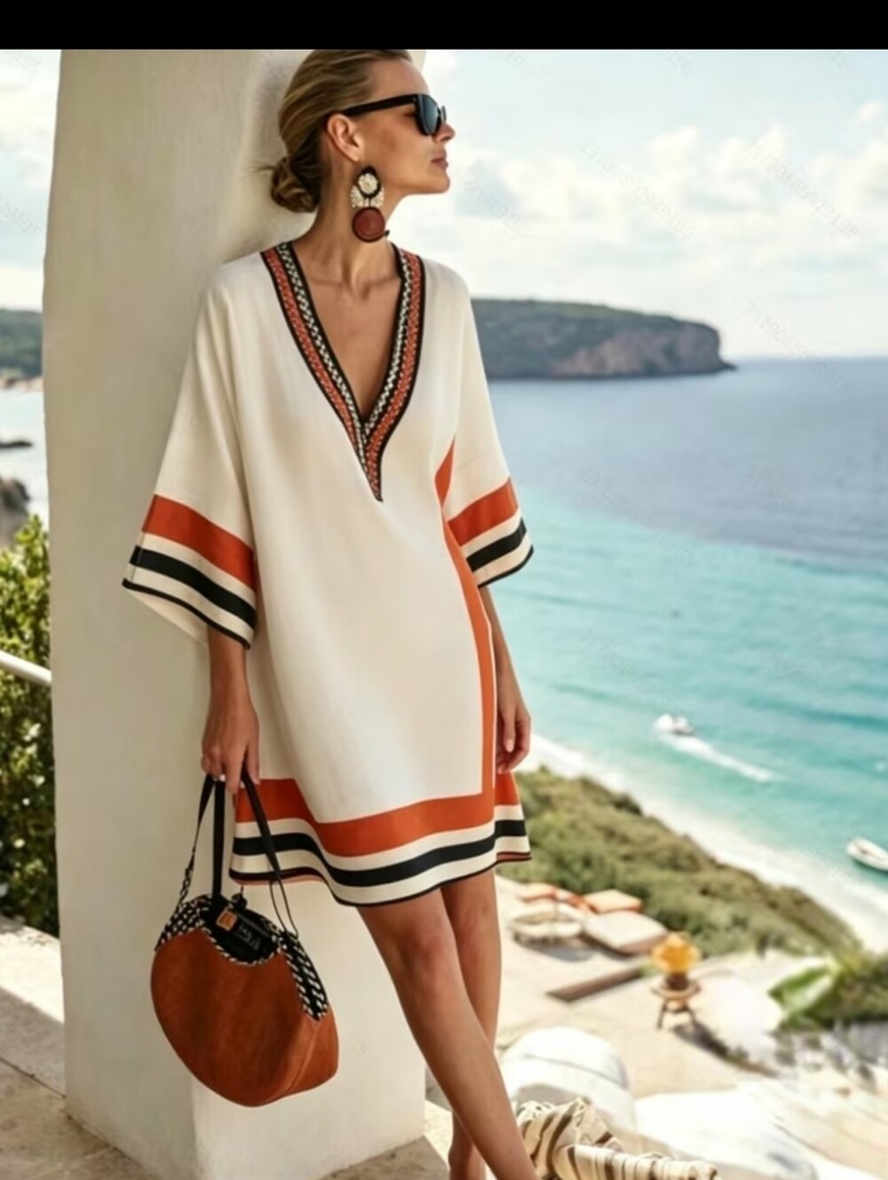 V Neck Shift Midi Dress